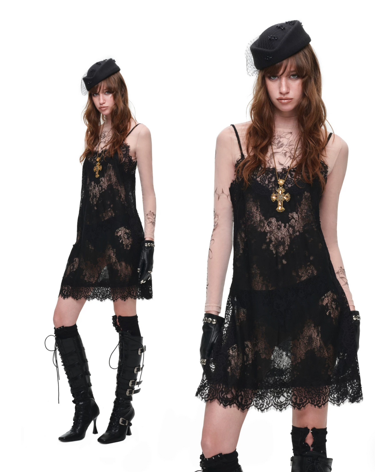 1JINN TATTOO MESH SECOND-SKIN TOP