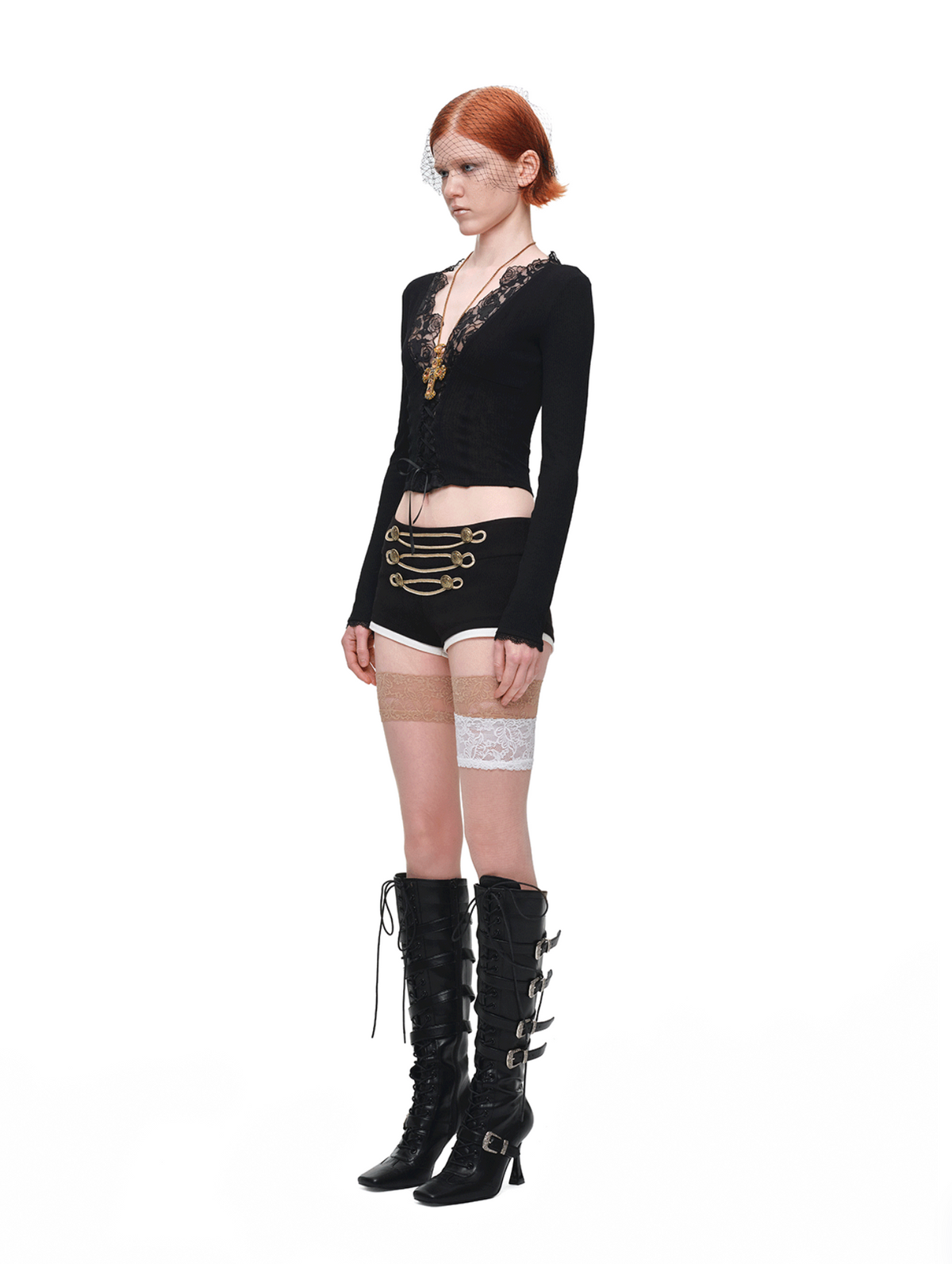 1JINN ROSE LACE TRIM RIB KNIT TOP – BLACK