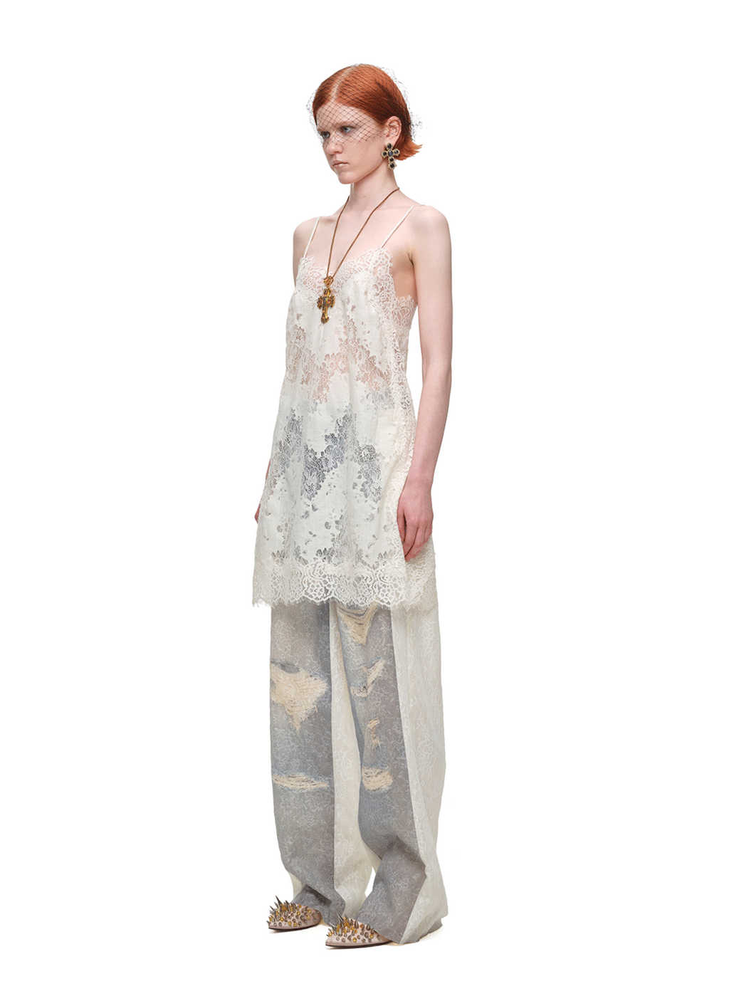 VINTAGE TROMPE-L’ŒIL LACE WIDE-LEG PANTS