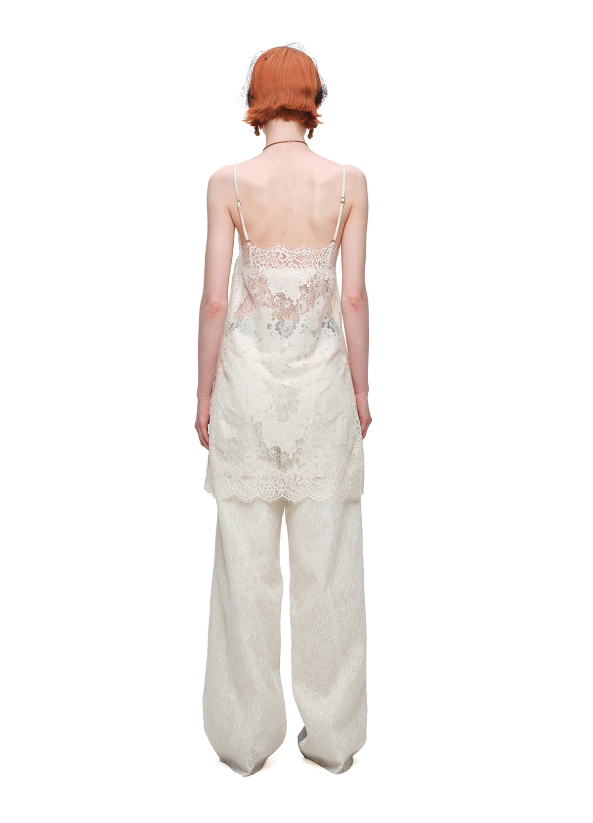 VINTAGE TROMPE-L’ŒIL LACE WIDE-LEG PANTS