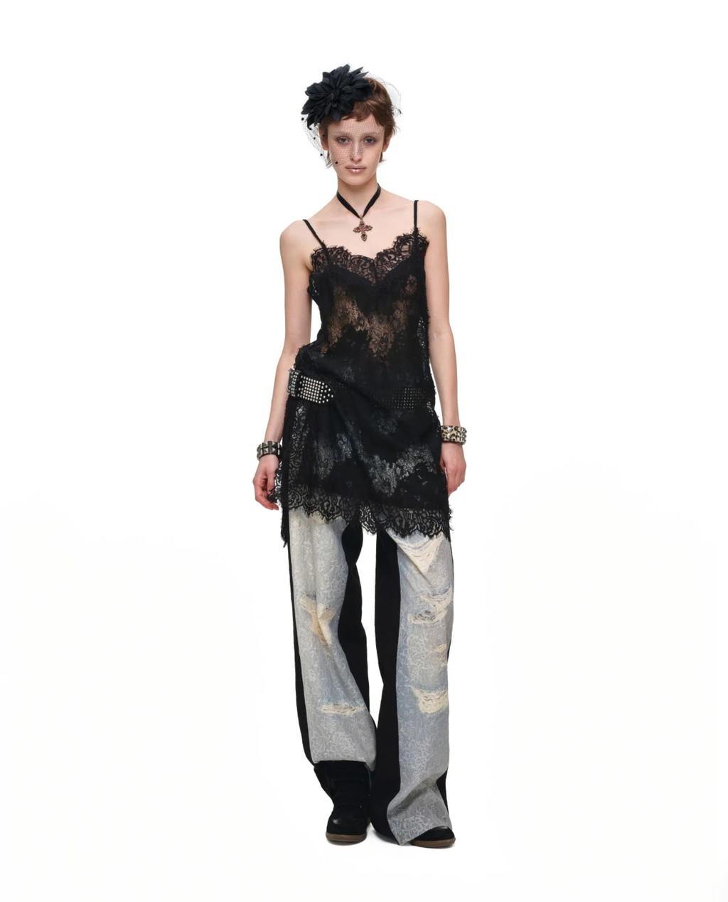 IN STOCK ♱ ROMANTIC LACE CAMISOLE SLIP DRESS or LONGLINE TOP - BLACK