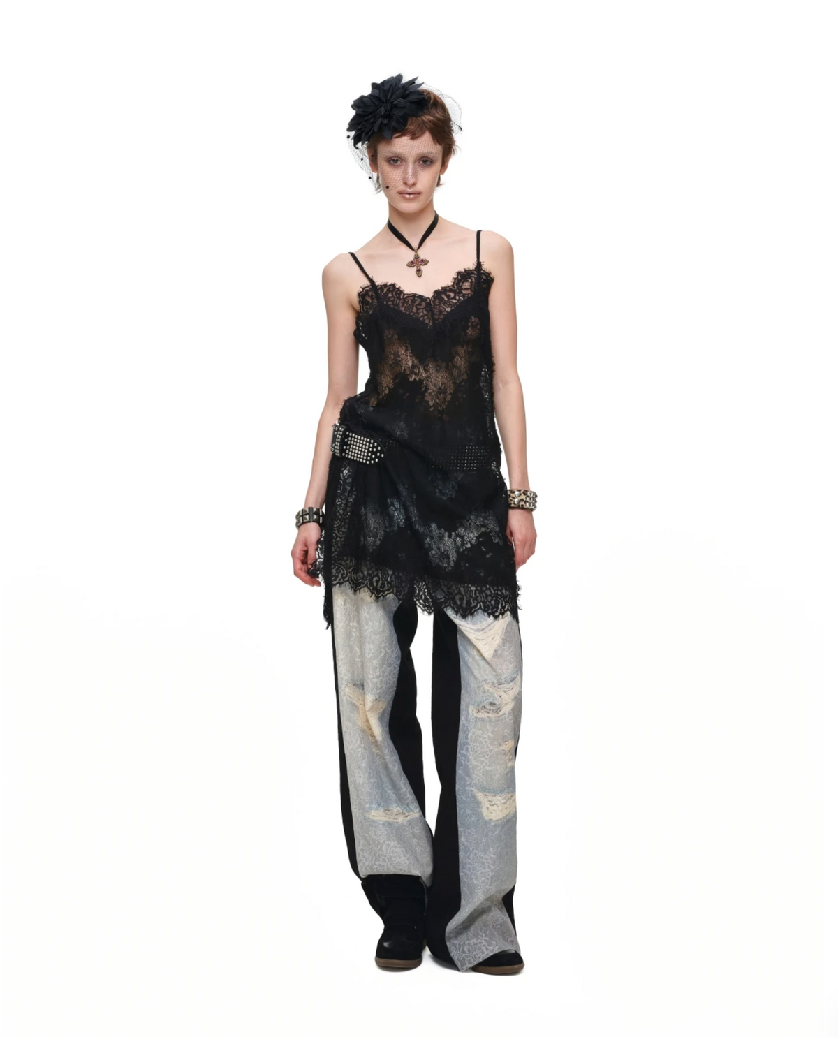 IN STOCK ♱ ROMANTIC LACE CAMISOLE SLIP DRESS or LONGLINE TOP - BLACK