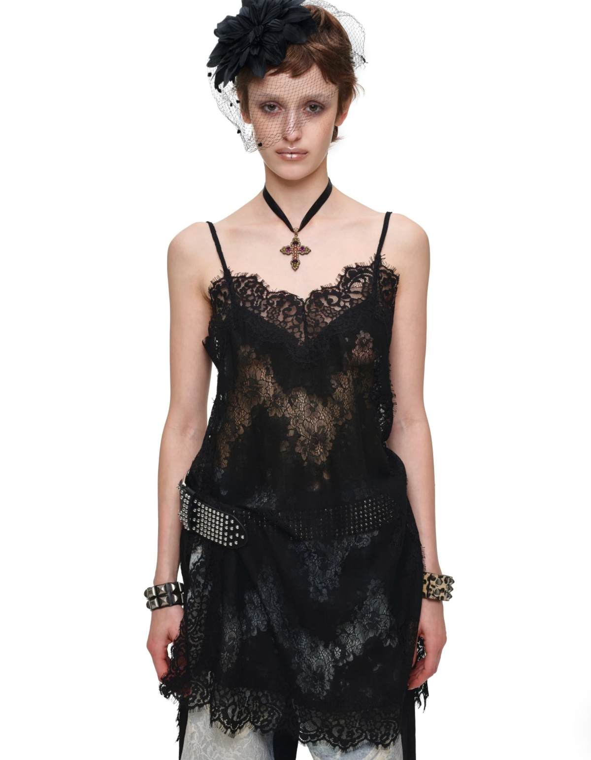 IN STOCK ♱ ROMANTIC LACE CAMISOLE SLIP DRESS or LONGLINE TOP - BLACK