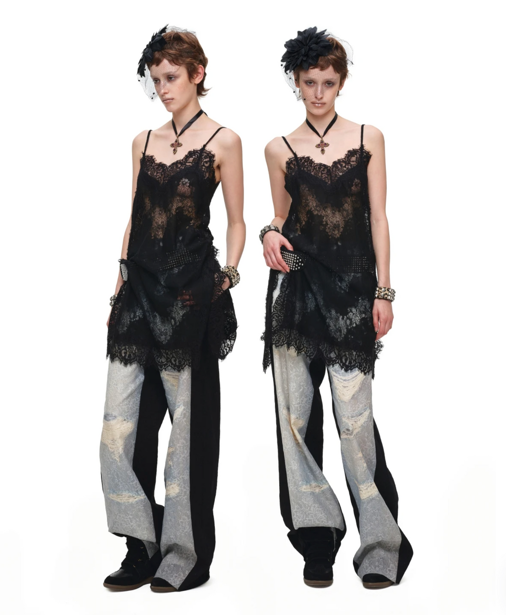 IN STOCK ♱ ROMANTIC LACE CAMISOLE SLIP DRESS or LONGLINE TOP - BLACK