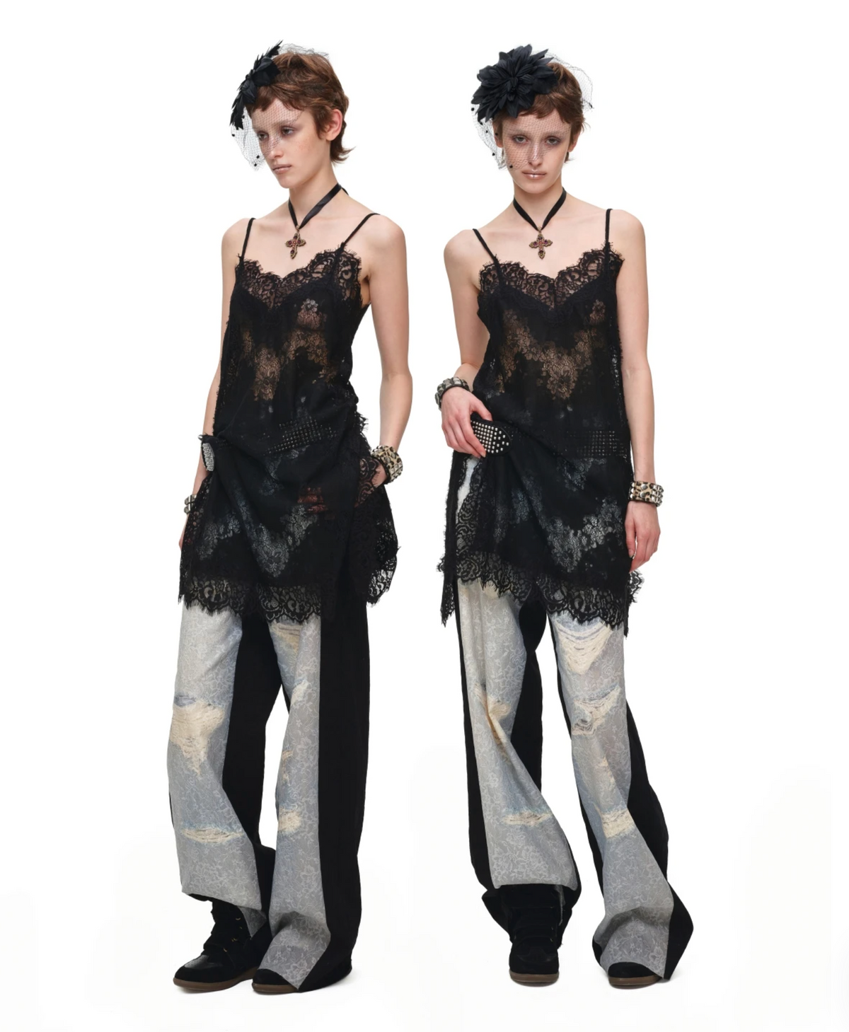 IN STOCK ♱ ROMANTIC LACE CAMISOLE SLIP DRESS or LONGLINE TOP - BLACK