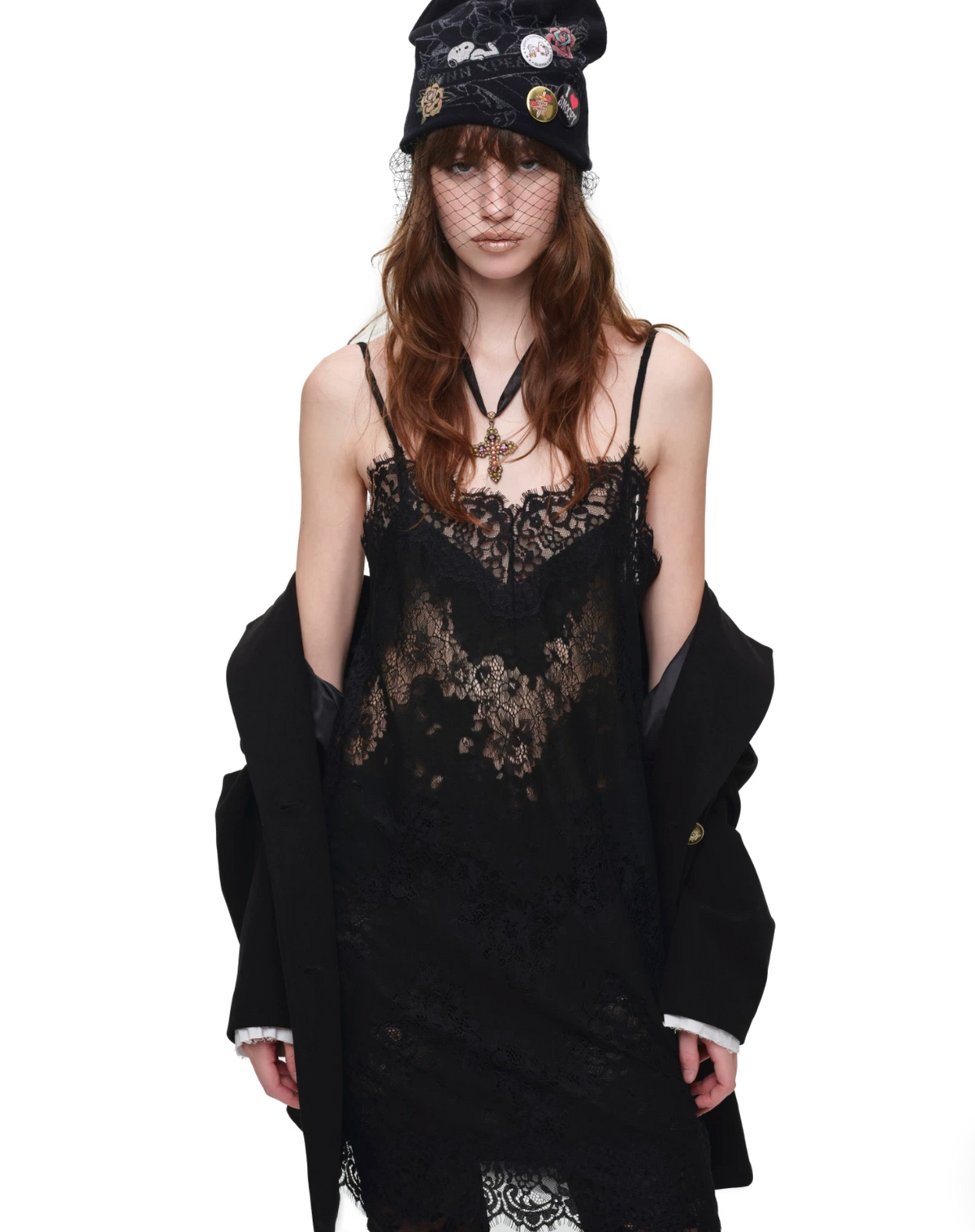 IN STOCK ♱ ROMANTIC LACE CAMISOLE SLIP DRESS or LONGLINE TOP - BLACK