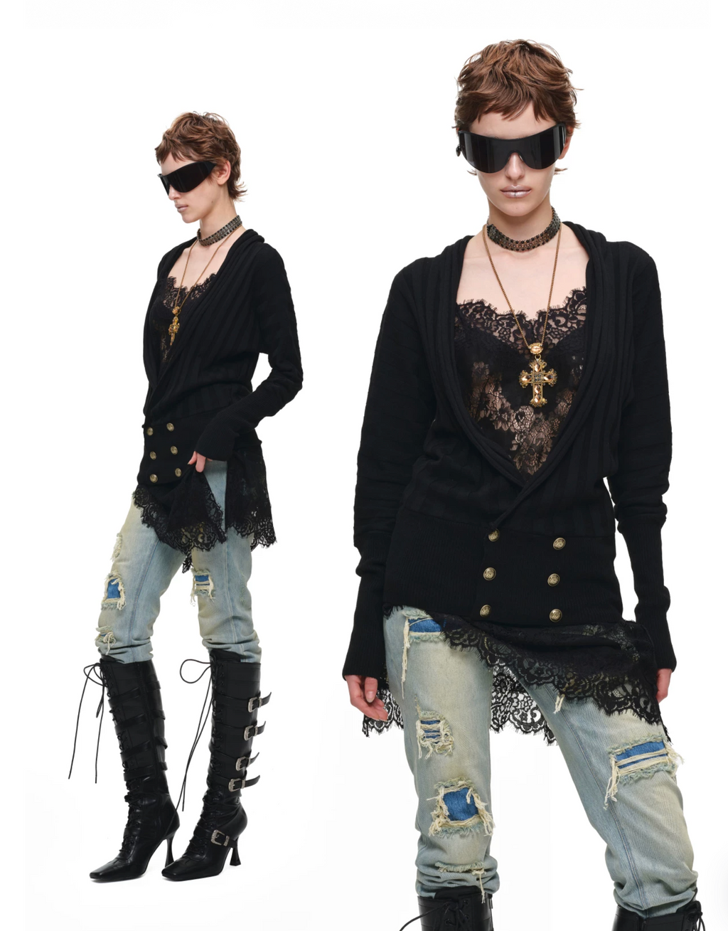 IN STOCK ♱ ROMANTIC LACE CAMISOLE SLIP DRESS or LONGLINE TOP - BLACK