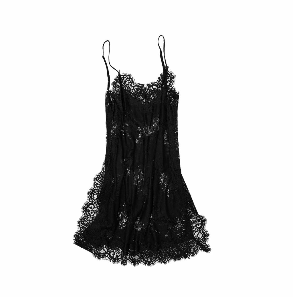 IN STOCK ♱ ROMANTIC LACE CAMISOLE SLIP DRESS or LONGLINE TOP - BLACK