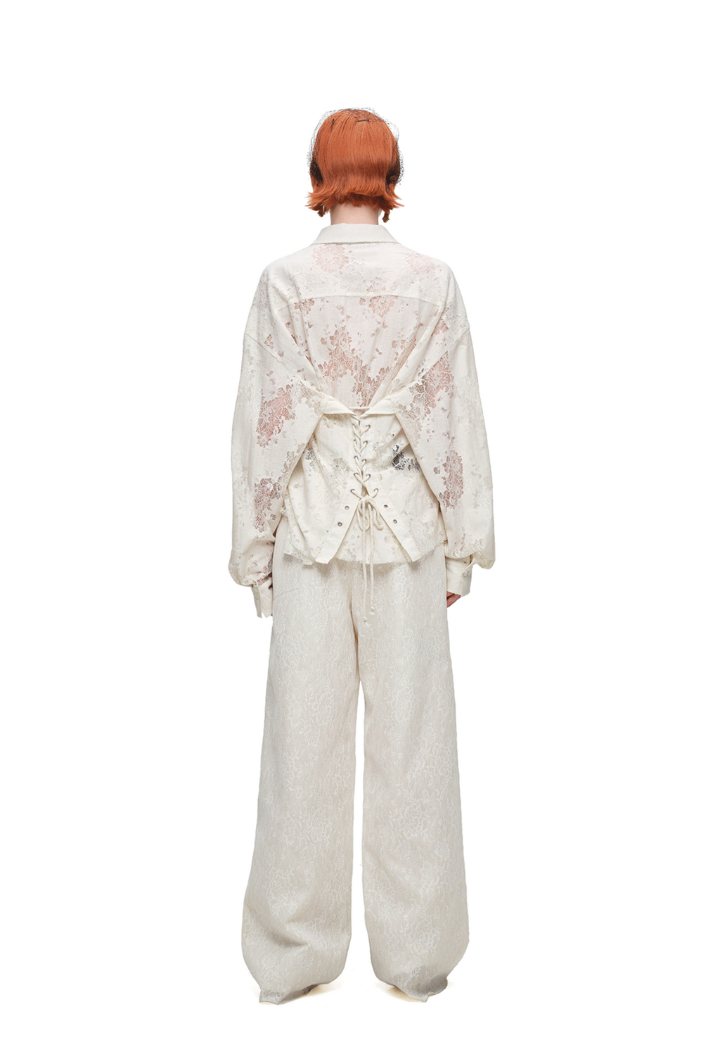 VINTAGE TROMPE-L’ŒIL LACE WIDE-LEG PANTS