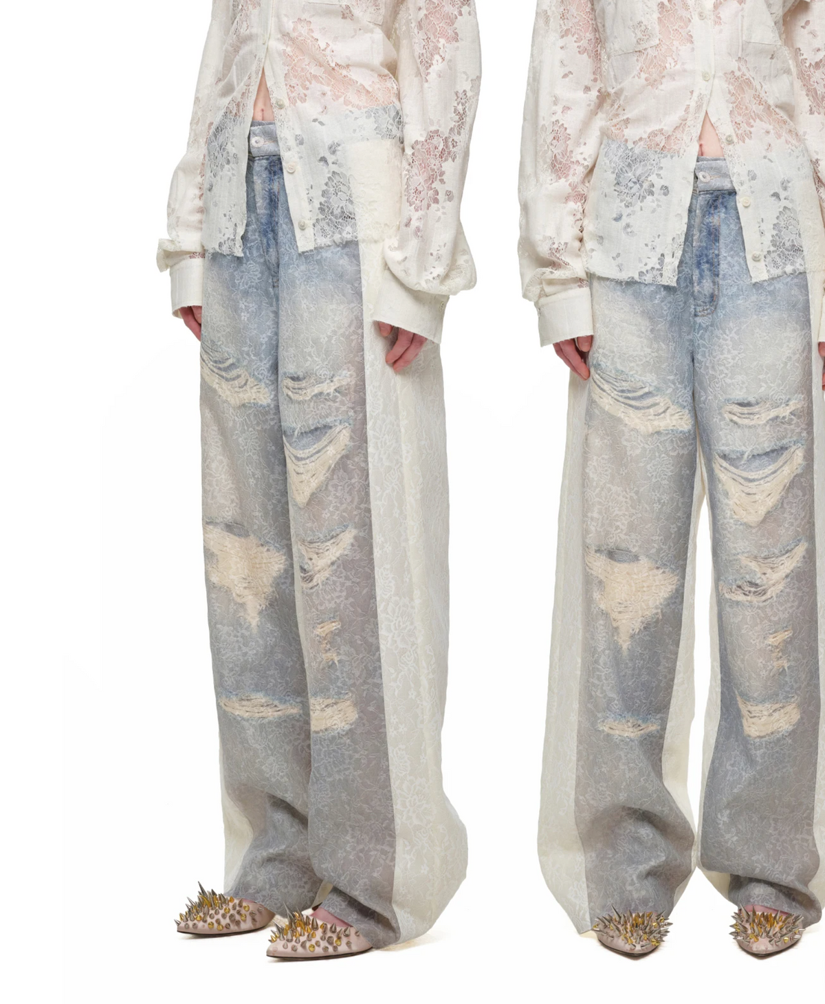 VINTAGE TROMPE-L’ŒIL LACE WIDE-LEG PANTS