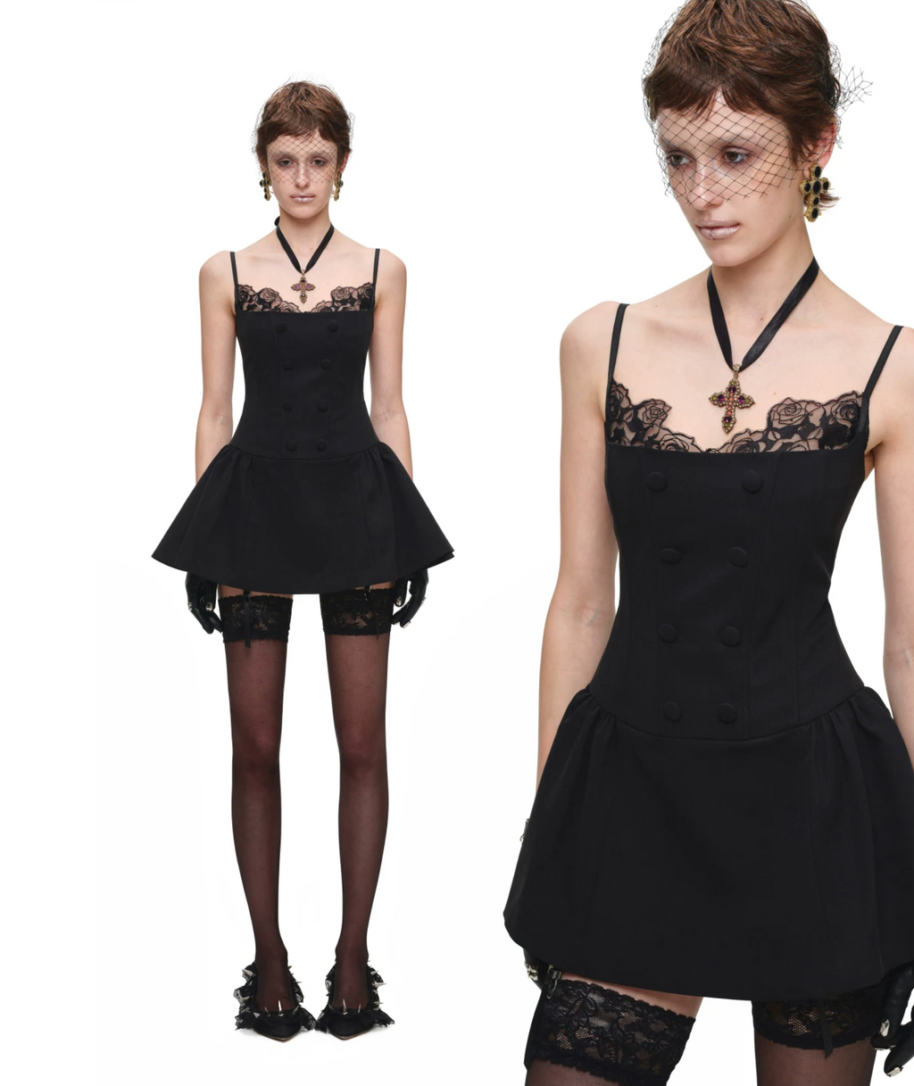 ROMANTIC LACE CORSET MINI DRESS – BLACK