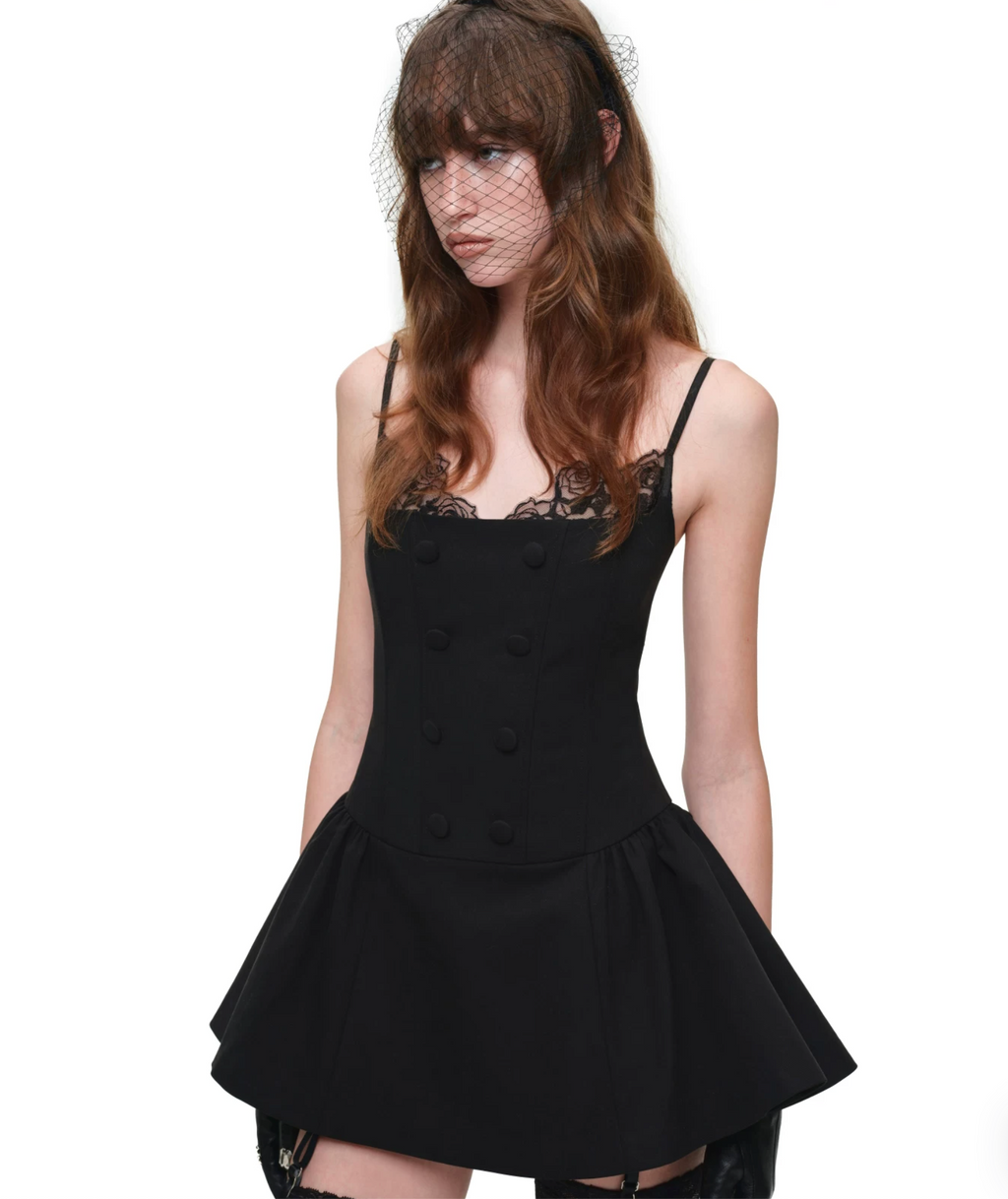 ROMANTIC LACE CORSET MINI DRESS – BLACK