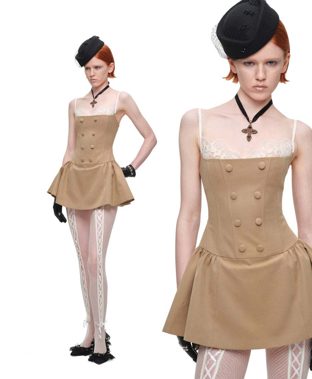 ROMANTIC LACE CORSET MINI DRESS – BEIGE