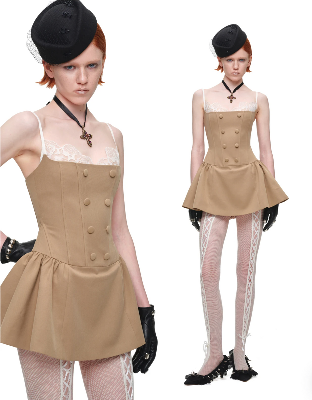 ROMANTIC LACE CORSET MINI DRESS – BEIGE
