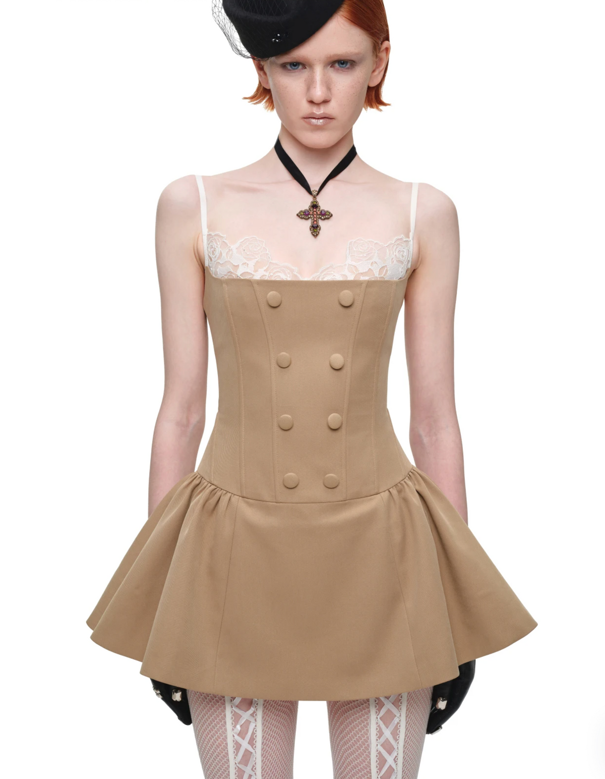 ROMANTIC LACE CORSET MINI DRESS – BEIGE