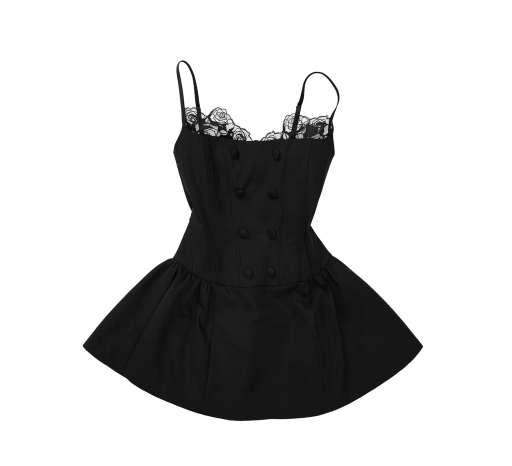 ROMANTIC LACE CORSET MINI DRESS – BLACK