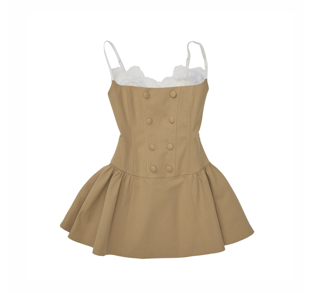 ROMANTIC LACE CORSET MINI DRESS – BEIGE