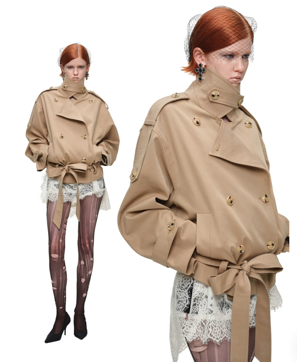 GOTHIC BELTED TRENCH JACKET – BEIGE