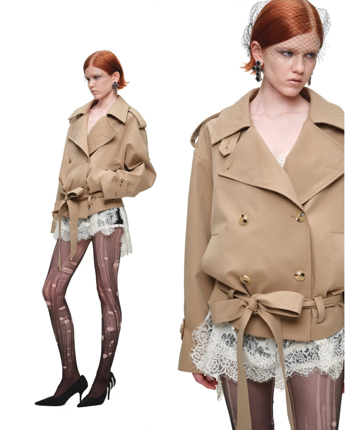 GOTHIC BELTED TRENCH JACKET – BEIGE