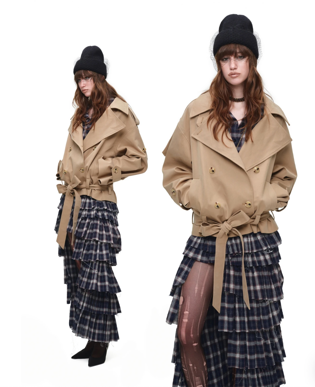 GRUNGE CHECK RUFFLE SKIRT