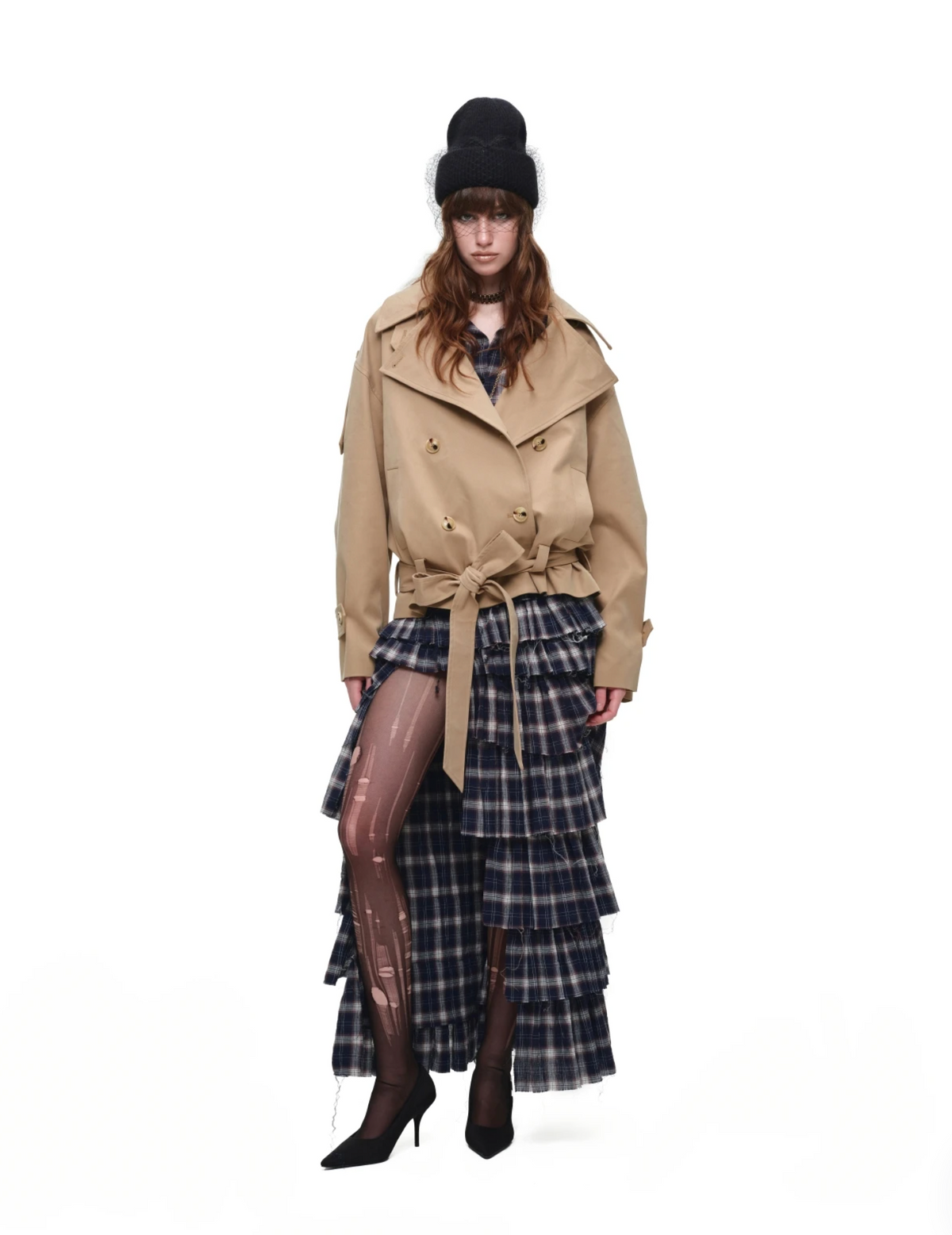 GRUNGE CHECK RUFFLE SKIRT