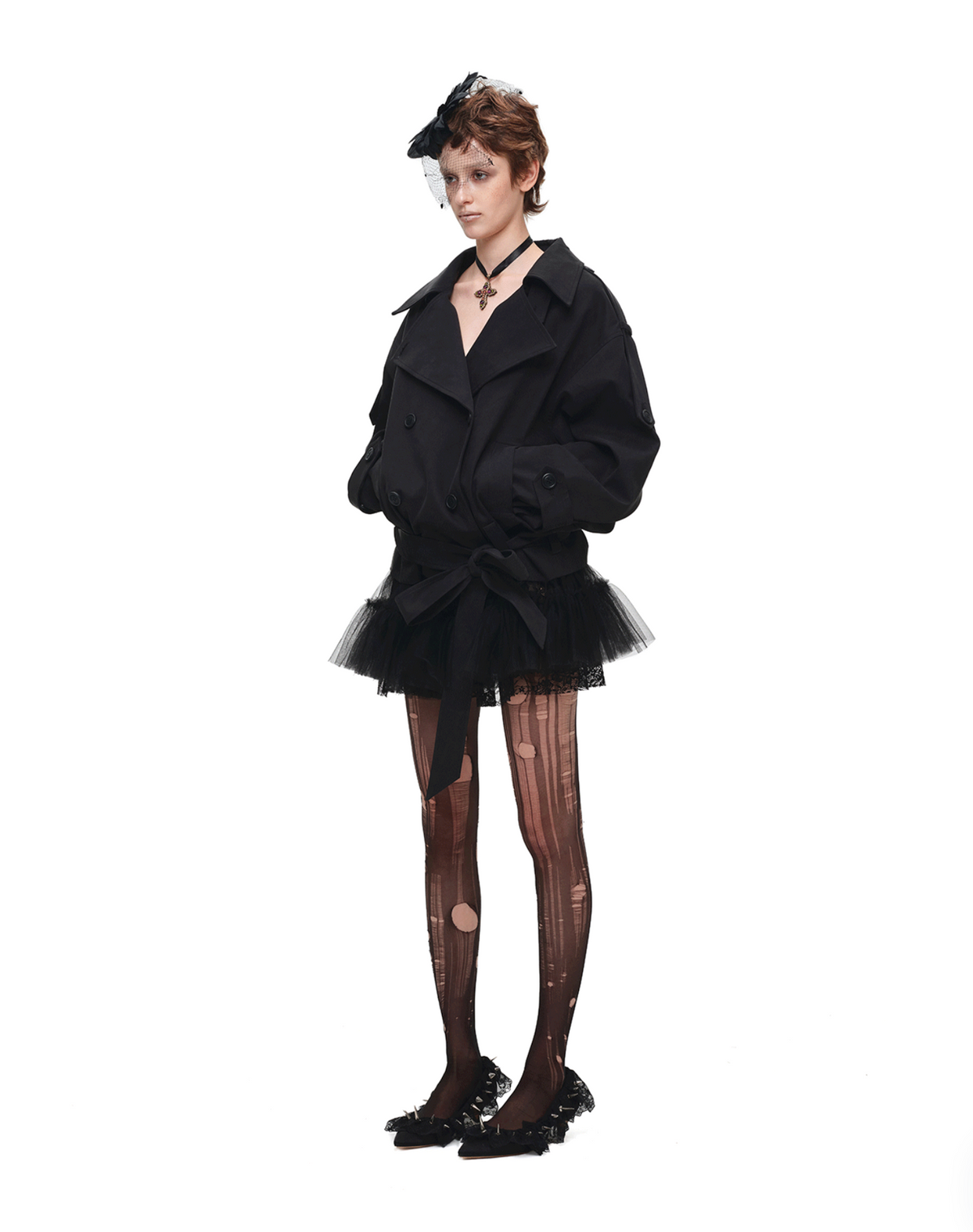 GOTHIC BELTED TRENCH JACKET – BLACK