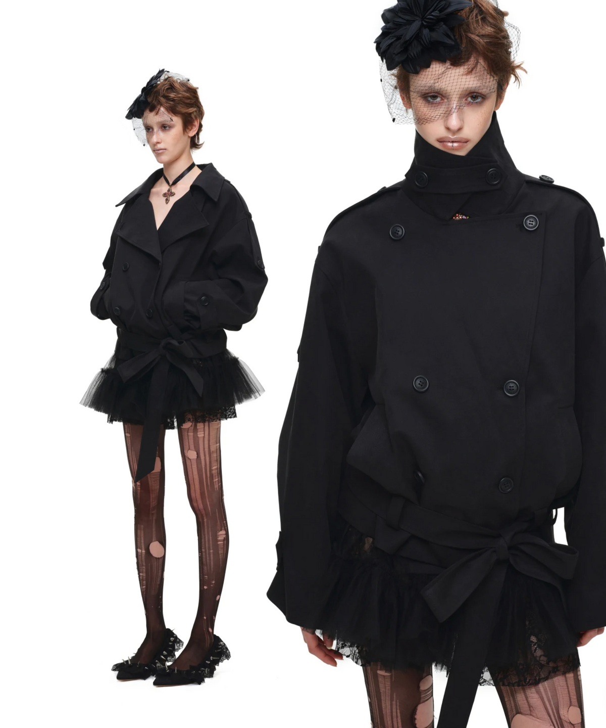 GOTHIC BELTED TRENCH JACKET – BLACK