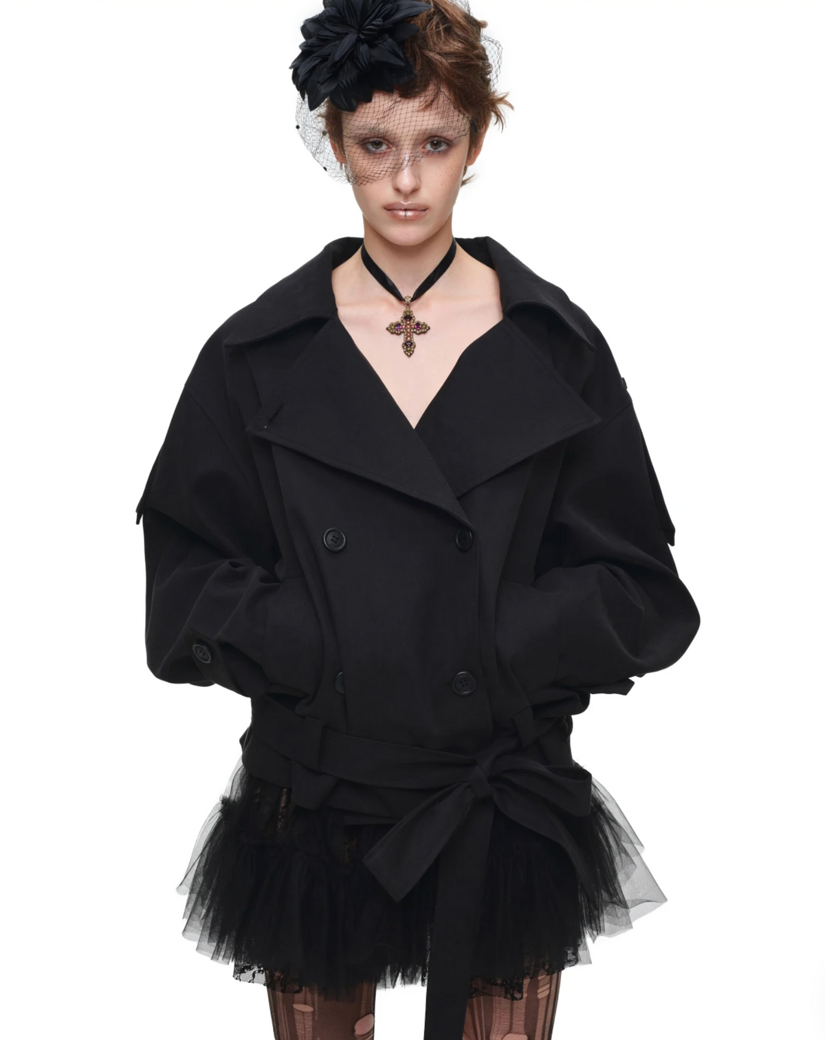 GOTHIC BELTED TRENCH JACKET – BLACK
