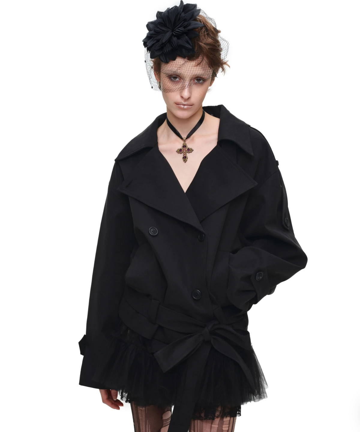 GOTHIC BELTED TRENCH JACKET – BLACK