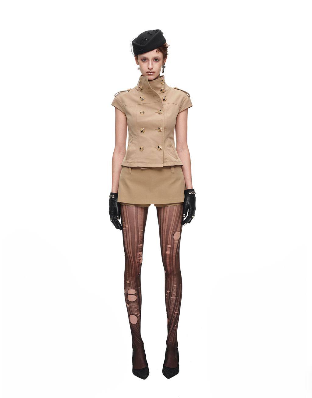 VICTORIA MILITARY WAISTCOAT TOP – BEIGE