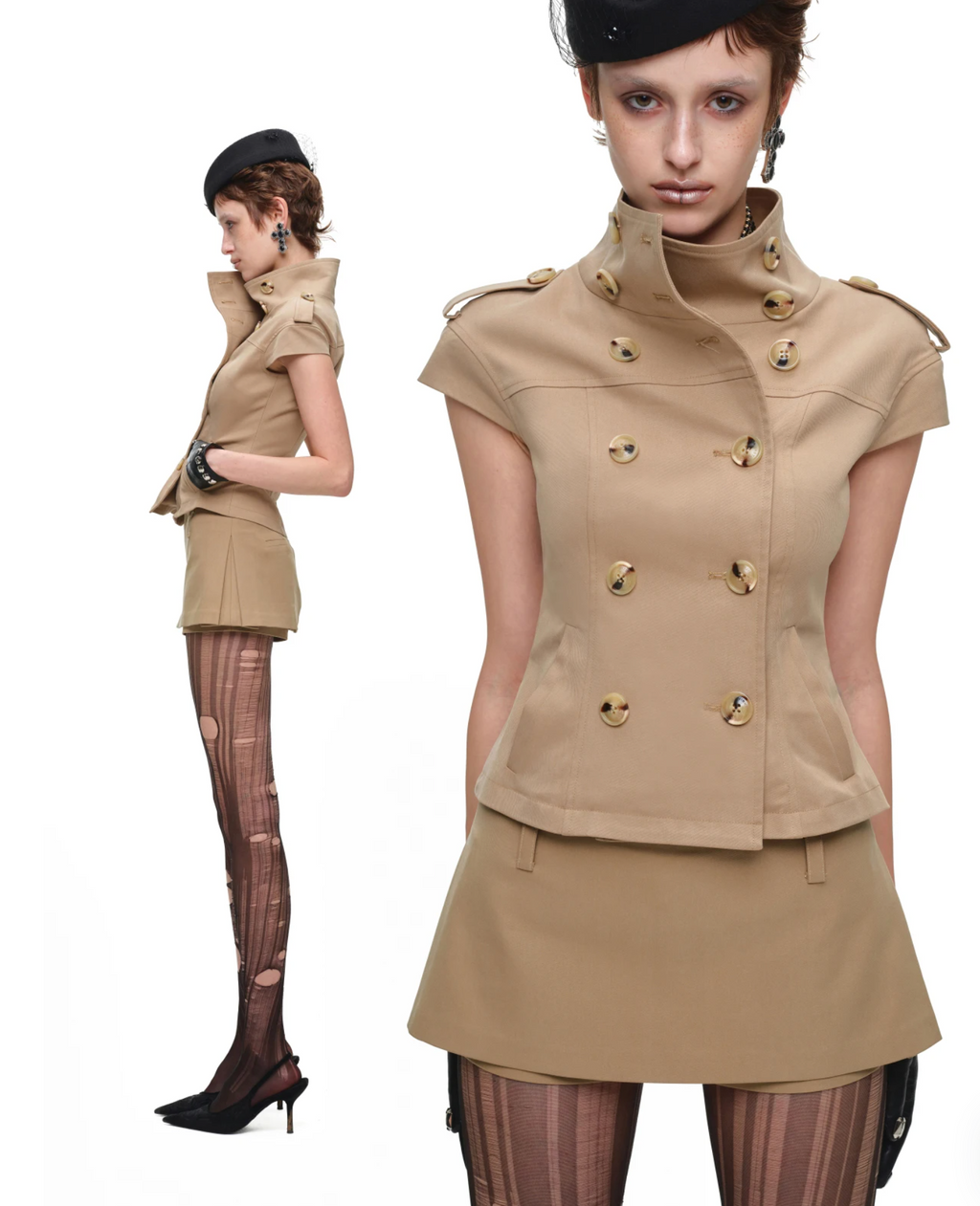 VICTORIA MILITARY WAISTCOAT TOP – BEIGE