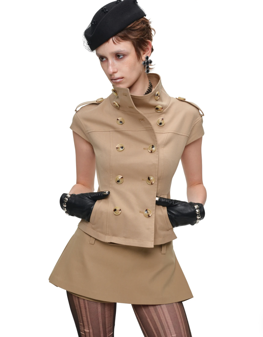 VICTORIA MILITARY WAISTCOAT TOP – BEIGE