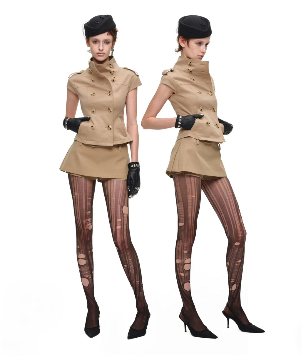 VICTORIA MILITARY WAISTCOAT TOP – BEIGE