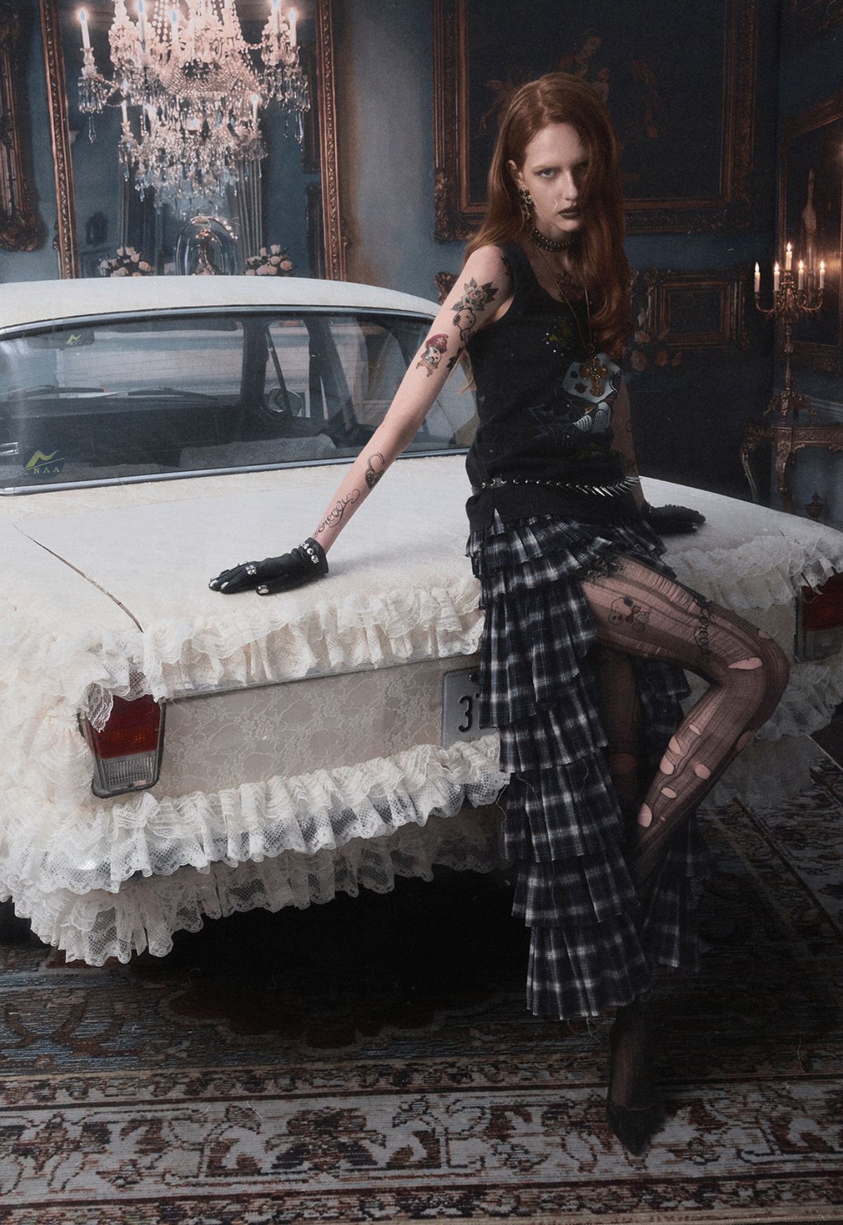 GRUNGE CHECK RUFFLE SKIRT