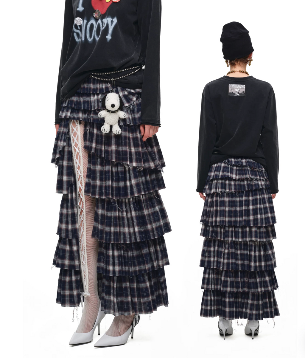 GRUNGE CHECK RUFFLE SKIRT