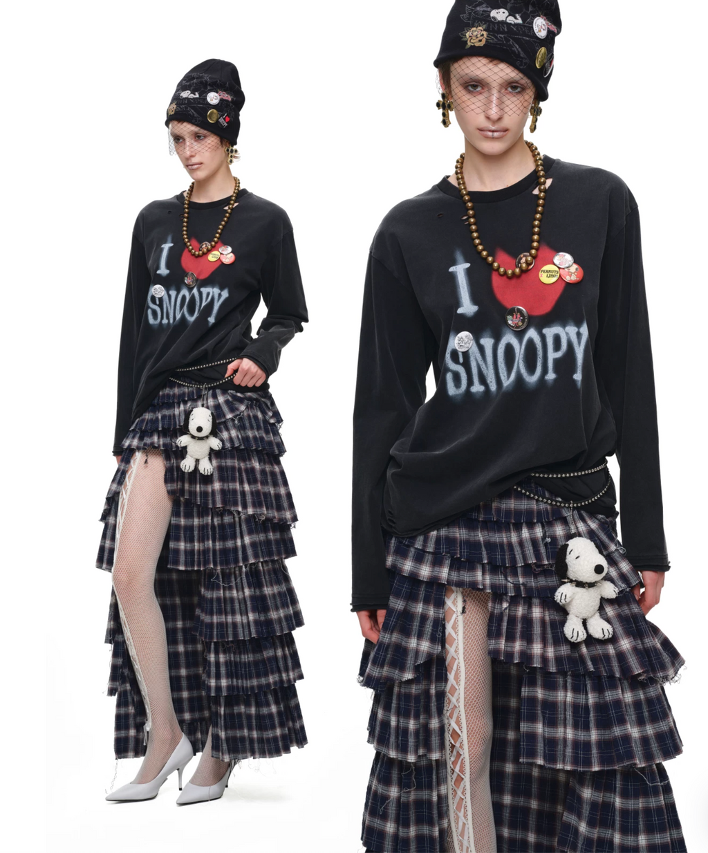 GRUNGE CHECK RUFFLE SKIRT