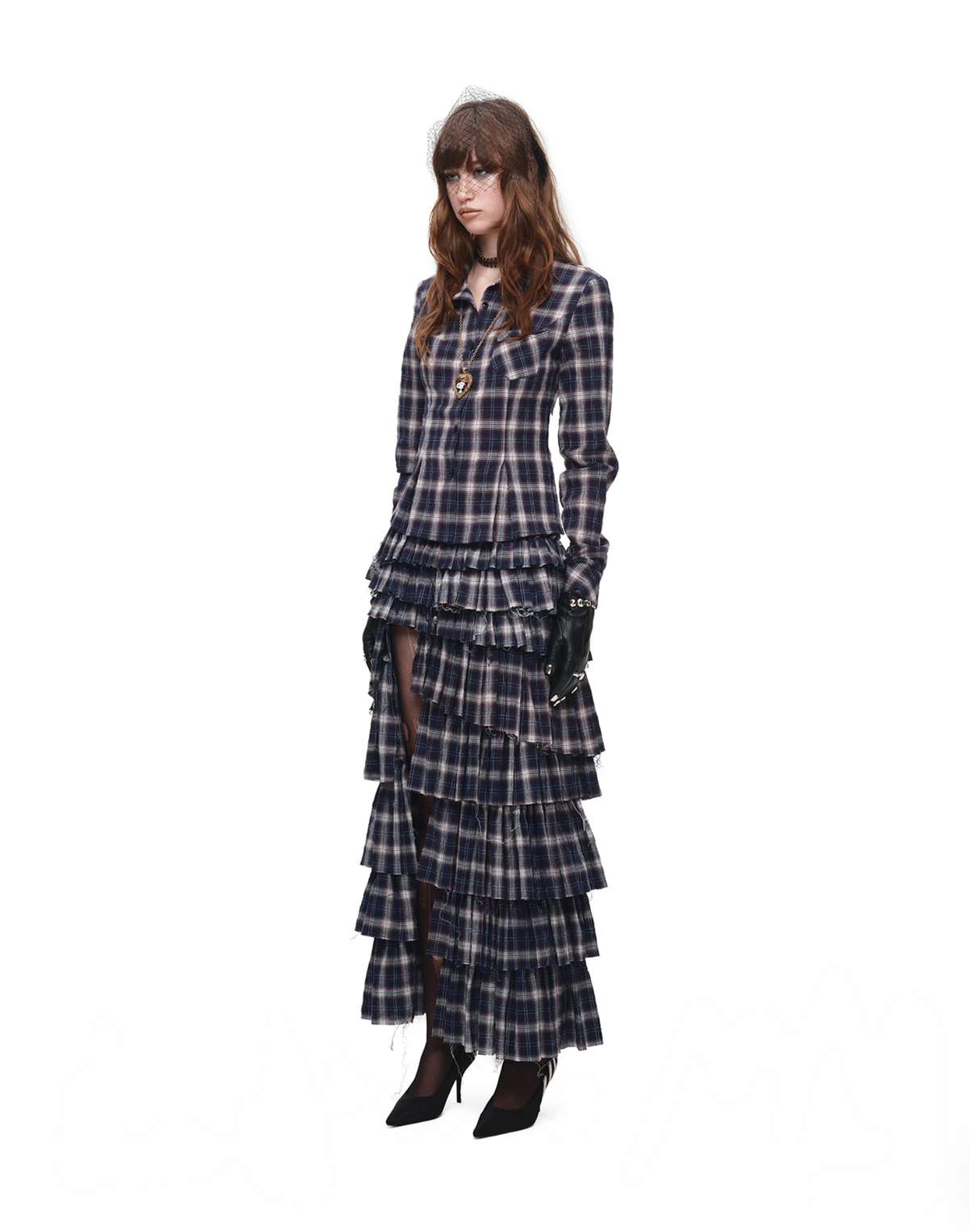 GRUNGE CHECK RUFFLE SKIRT