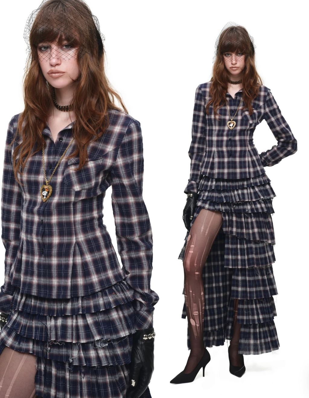 GRUNGE CHECK RUFFLE SKIRT