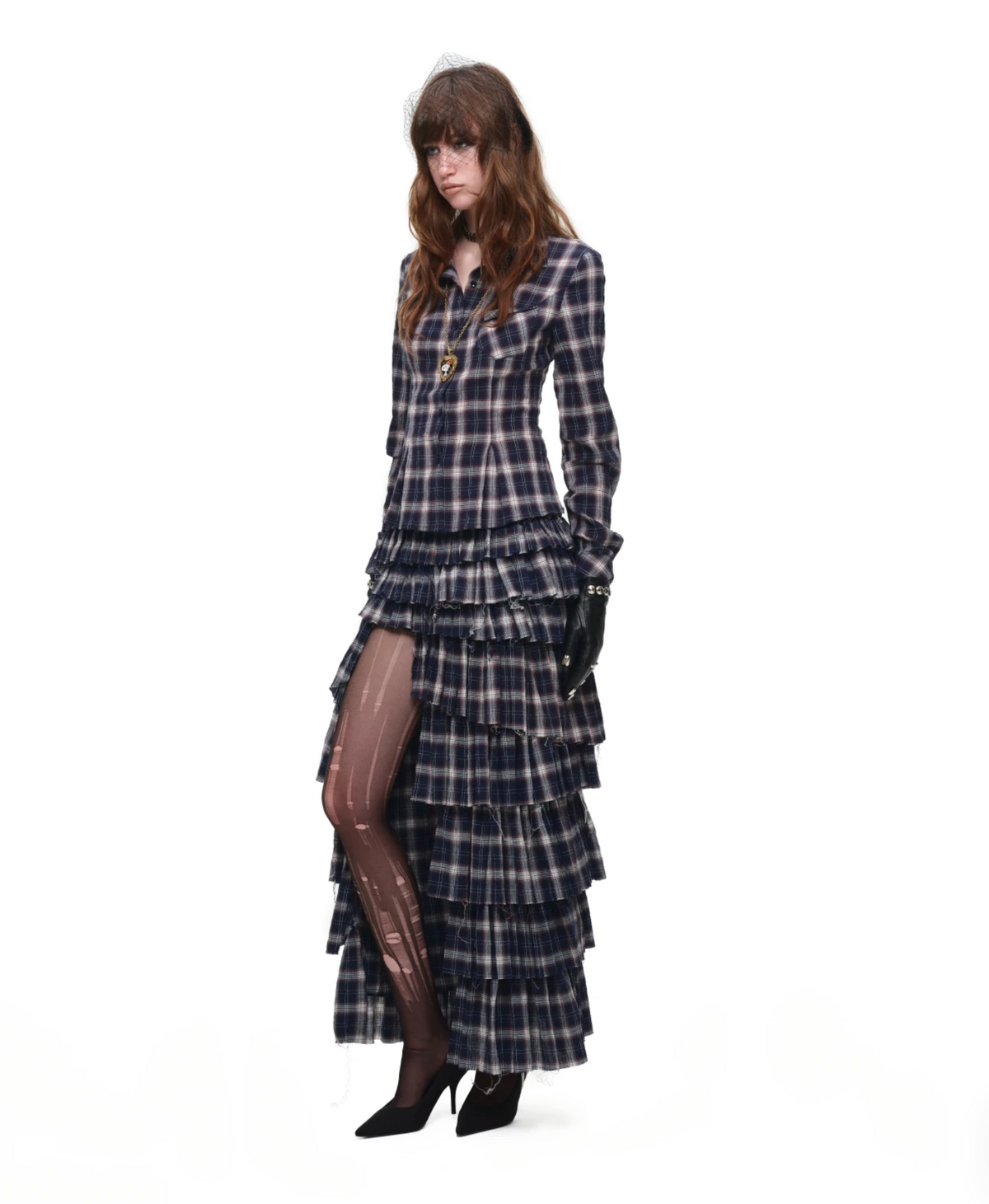 GRUNGE CHECK RUFFLE SKIRT