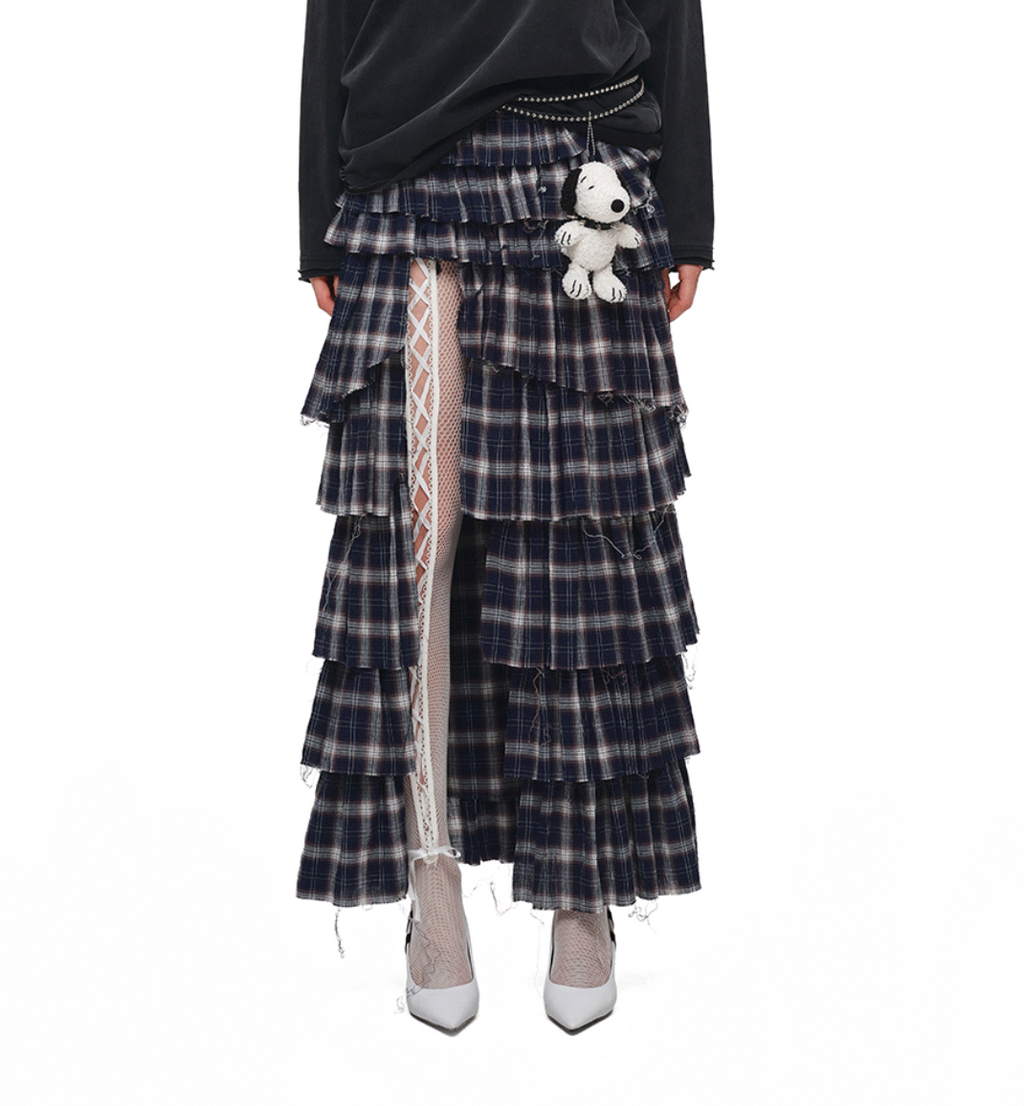 GRUNGE CHECK RUFFLE SKIRT