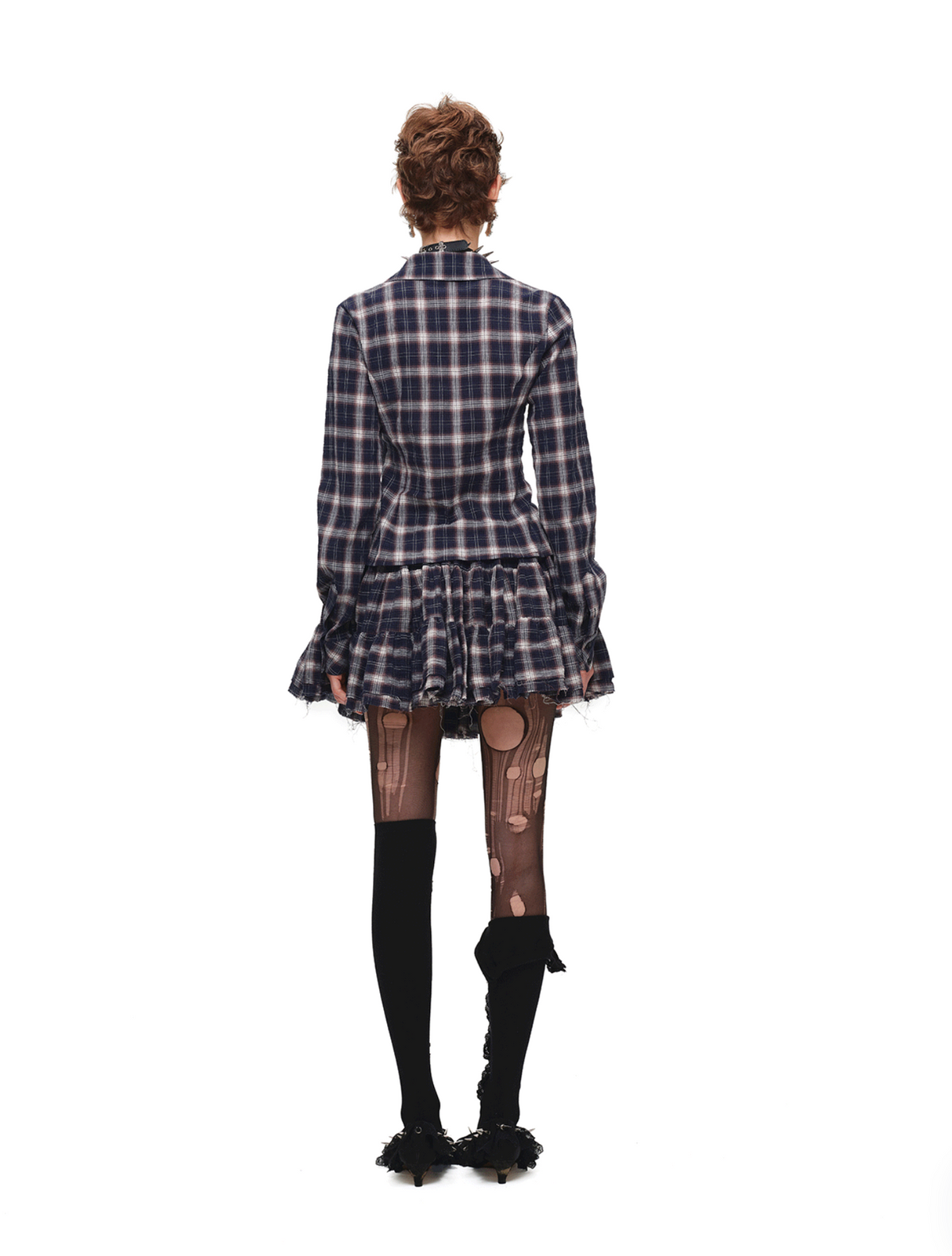 GRUNGE CHECK SHIRT & MINI SKIRT – NAVY BLUE PLAID