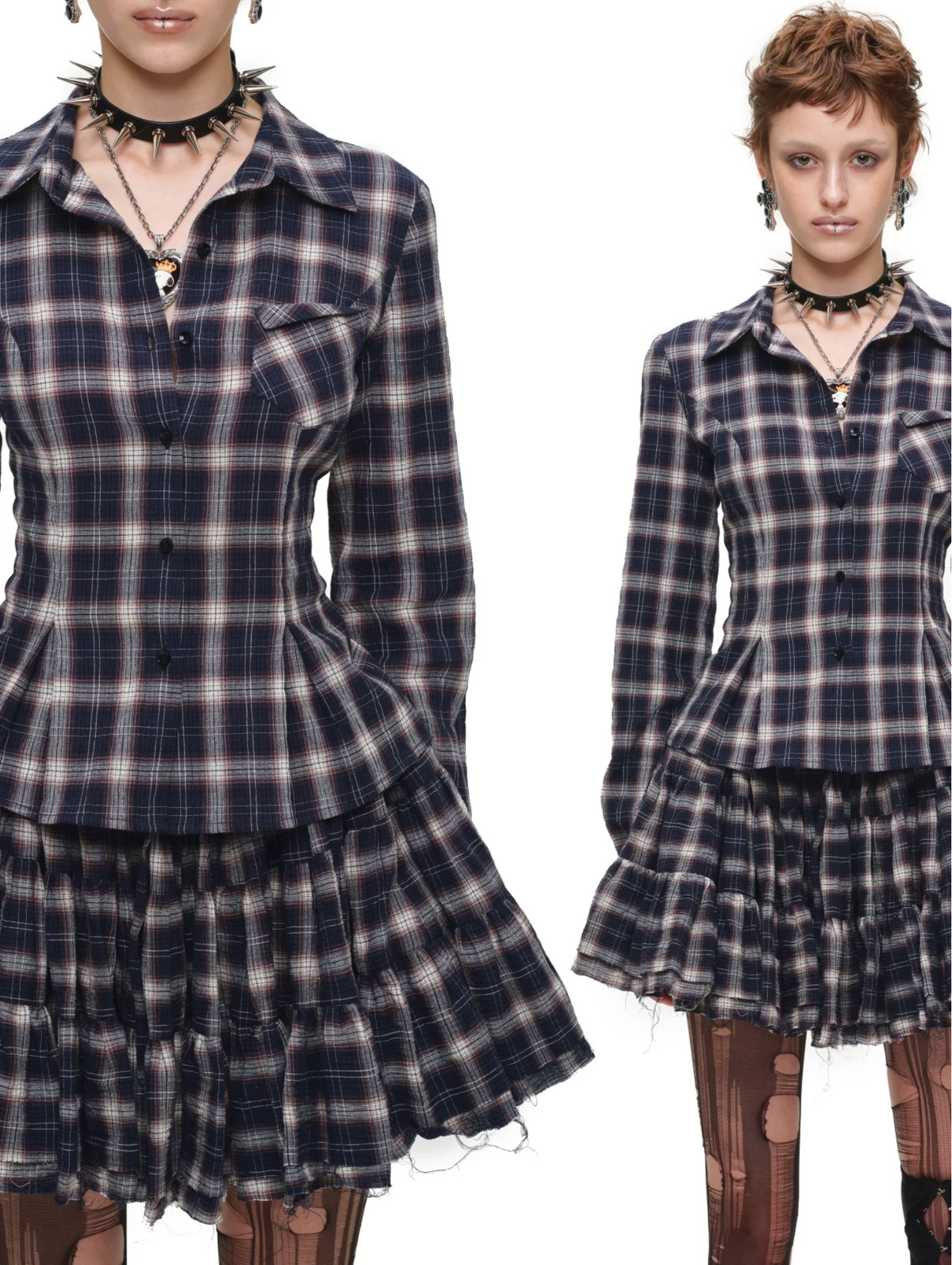 GRUNGE CHECK SHIRT & MINI SKIRT – NAVY BLUE PLAID