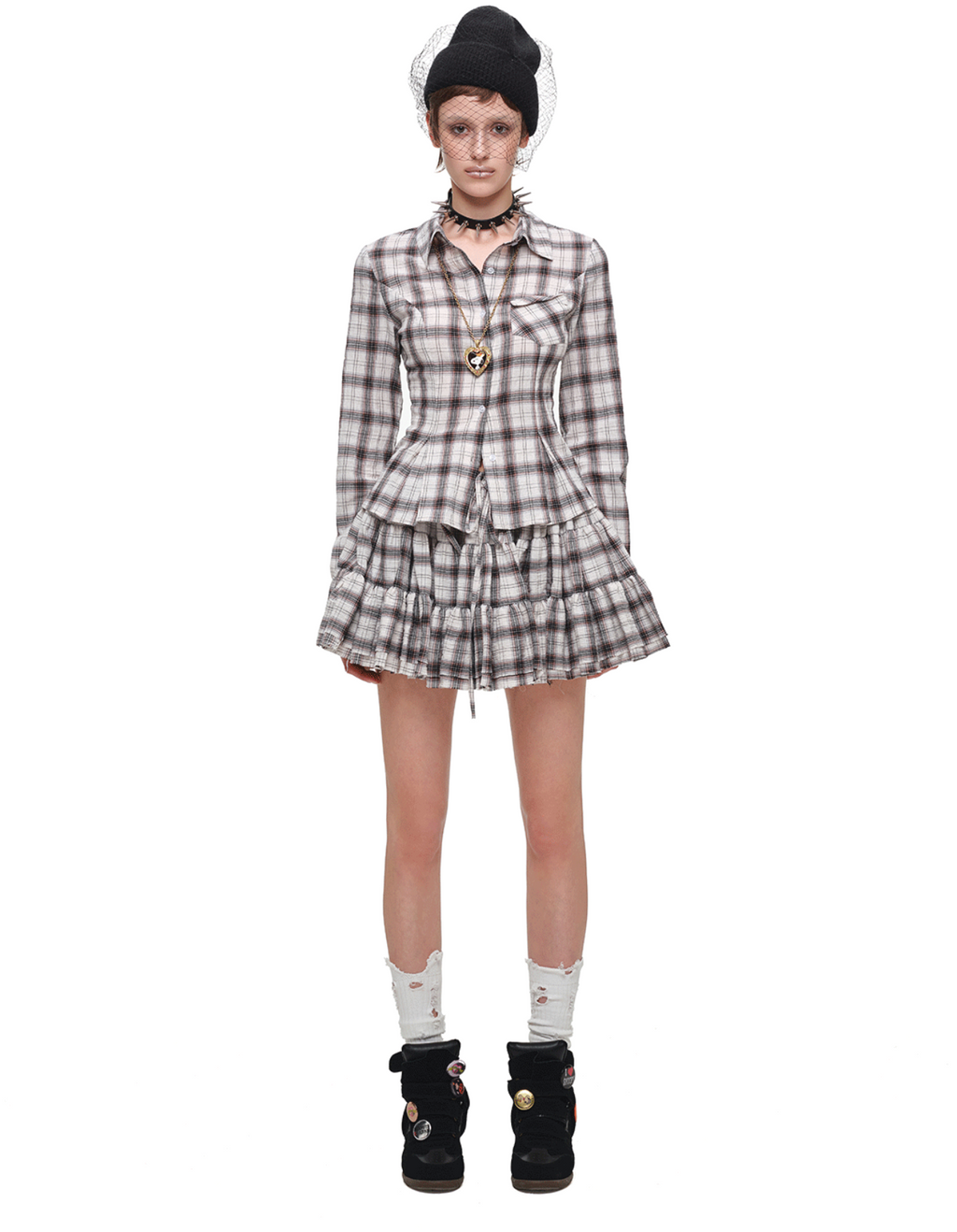 GRUNGE CHECK SHIRT & MINI SKIRT – BEIGE PLAID