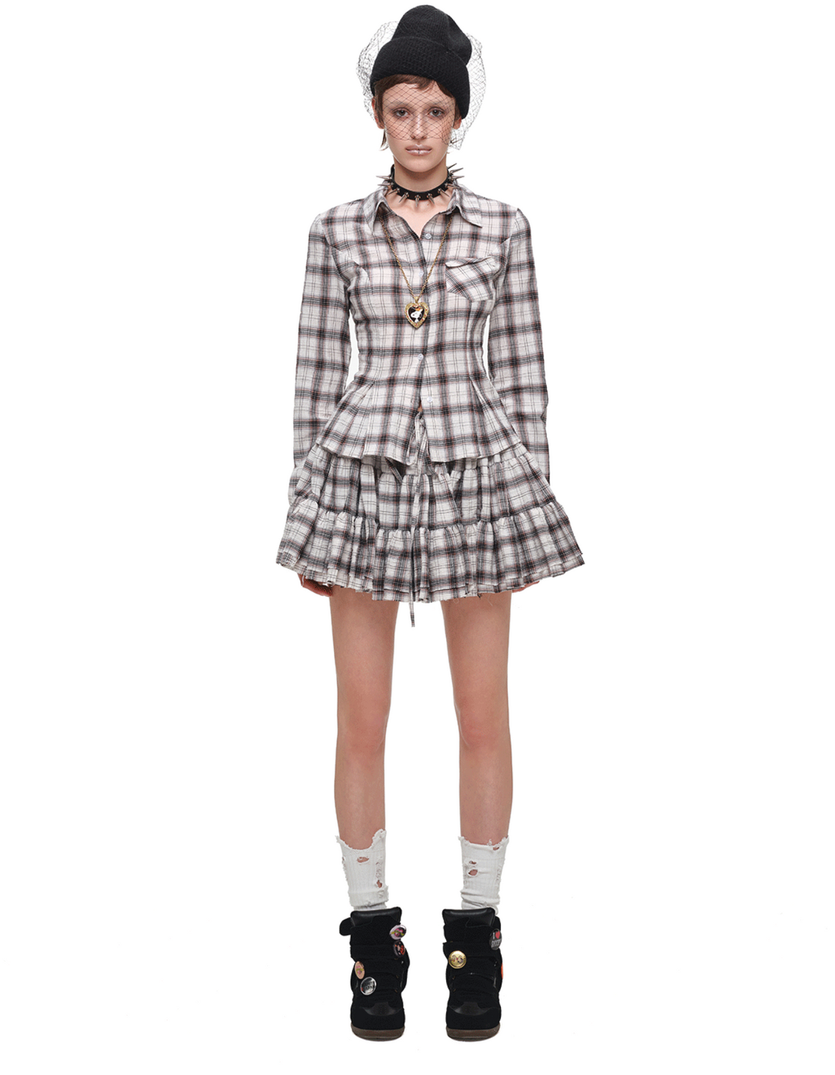 GRUNGE CHECK SHIRT & MINI SKIRT – BEIGE PLAID