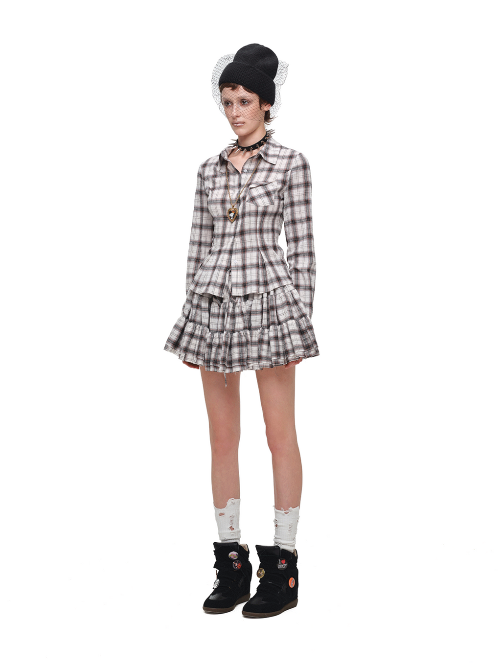 GRUNGE CHECK SHIRT & MINI SKIRT – BEIGE PLAID