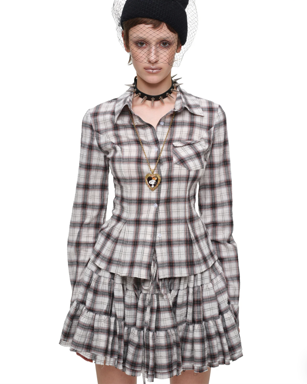 GRUNGE CHECK SHIRT & MINI SKIRT – BEIGE PLAID