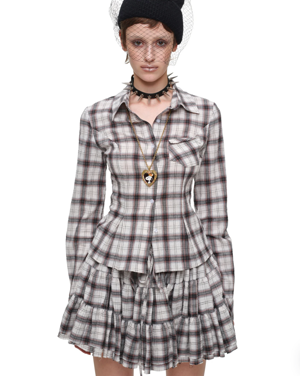 GRUNGE CHECK SHIRT & MINI SKIRT – BEIGE PLAID