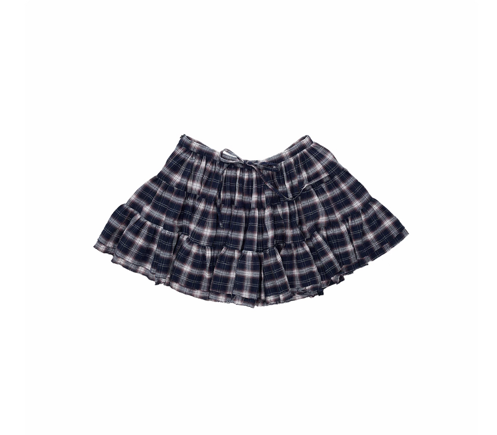 GRUNGE CHECK SHIRT & MINI SKIRT – NAVY BLUE PLAID