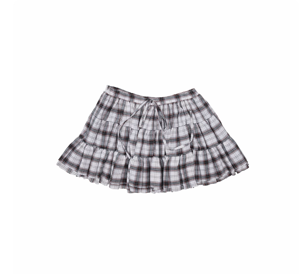 GRUNGE CHECK SHIRT & MINI SKIRT – BEIGE PLAID