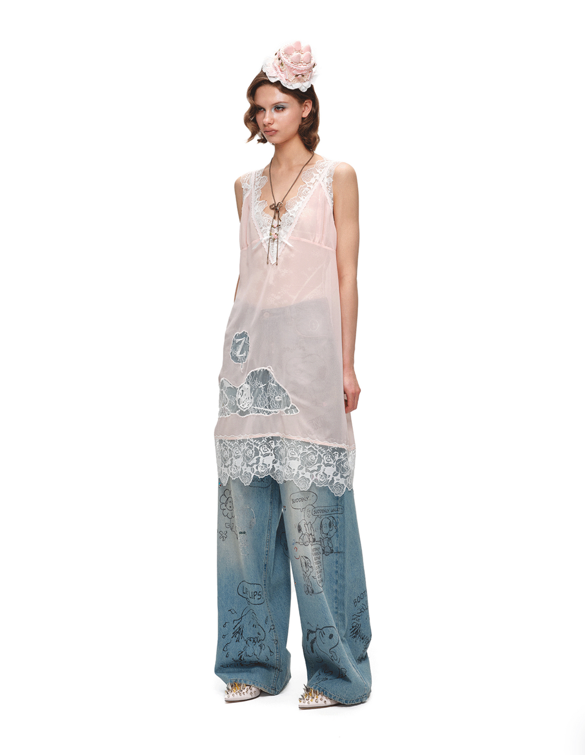 SLEEPY DOG LACE SLIP DRESS or LONGLINE TOP – 2colors